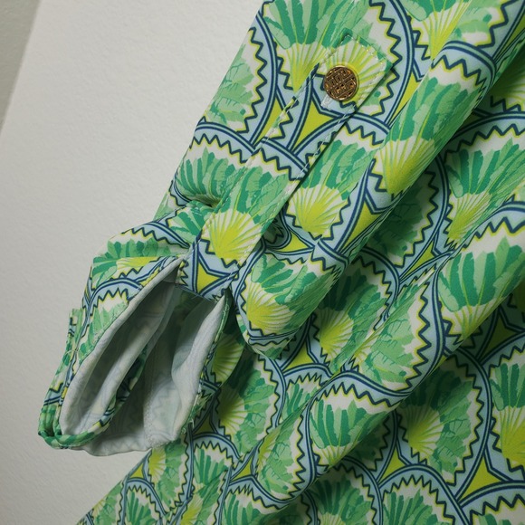 Emily McCarthy Green Deco Palm UPF 50 Long Sleeve Shift Shirt Dress Swim Coverup - Picture 11 of 14